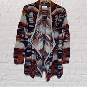 🍁 Lucky Brand soft Aztec waterfall sweater open cardigan M grey blue orange